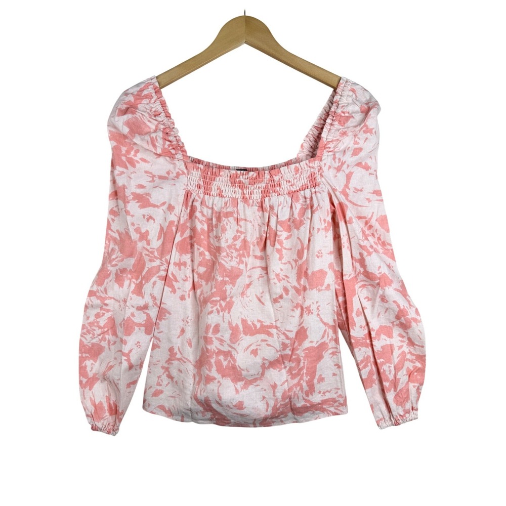 International Concepts Printed Square Smocked Neck Long Sleeve Top size Small